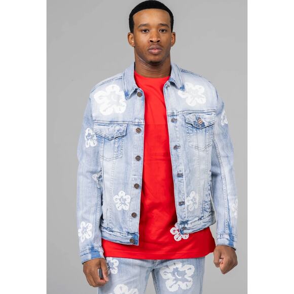 FWRD Denim Men's Flower Denim Jacket in Ice Blue. Size L - Picture 1 of 9